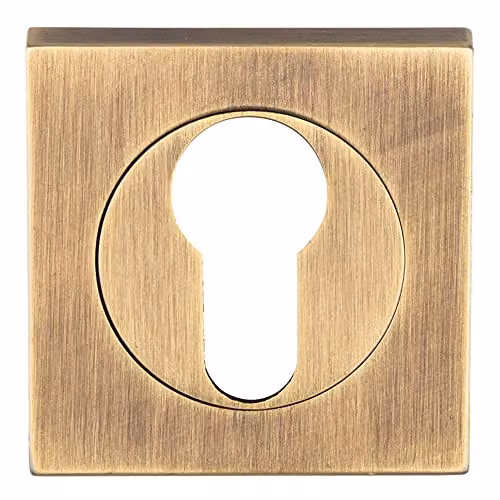 Loops Square Euro Profile Escutcheon in Antique Brass, Concealed Fix, 5.2 x 5.2 cm