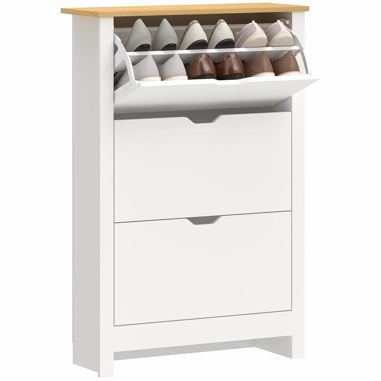 HOMCOM Modern White Shoe Storage Cabinet with 6 Shelves and 3 Drawers – 2