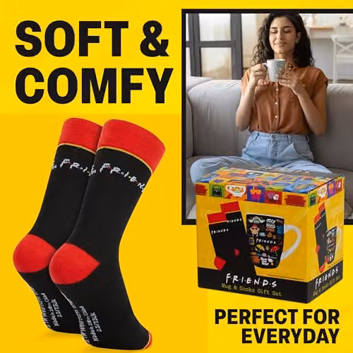 Get Trend Friends Mug and Calf Socks Set in Black, 315ml Ceramic Tea and Coffee Mug – 3