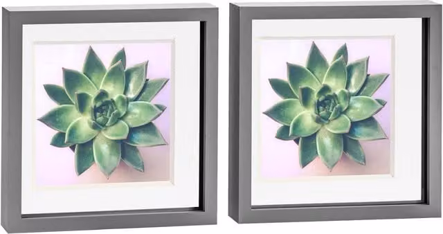 Nicola Spring Pack of 2 Square 3D Box Photo Frames in Grey and White, W/D/H: 25.4 x 25.4 x 25.4 cm