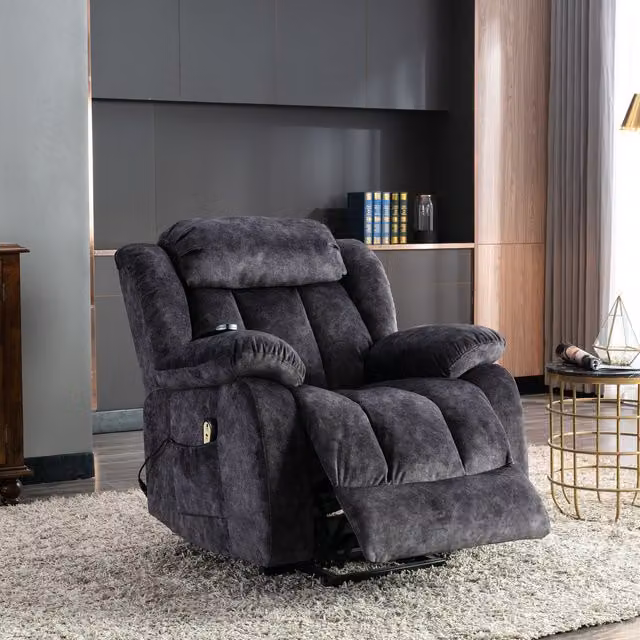 Home Touch Interior Grey Fabric Electric Massage Recliner Chair with Powered Lift Assist