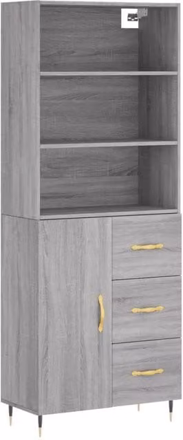 Berkfield Home Grey Sonoma Highboard with Hinged Doors and Internal Shelves, W/D/H: 69.5 x 34 x 180 cm