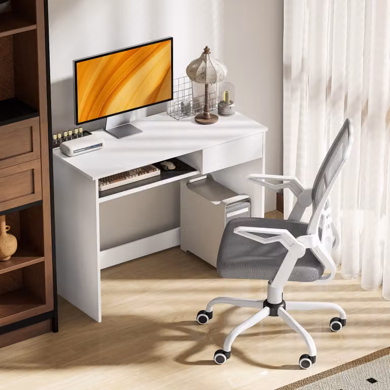 Vinsetto Modern Home Office Chair and Computer Desk Set in White and Grey