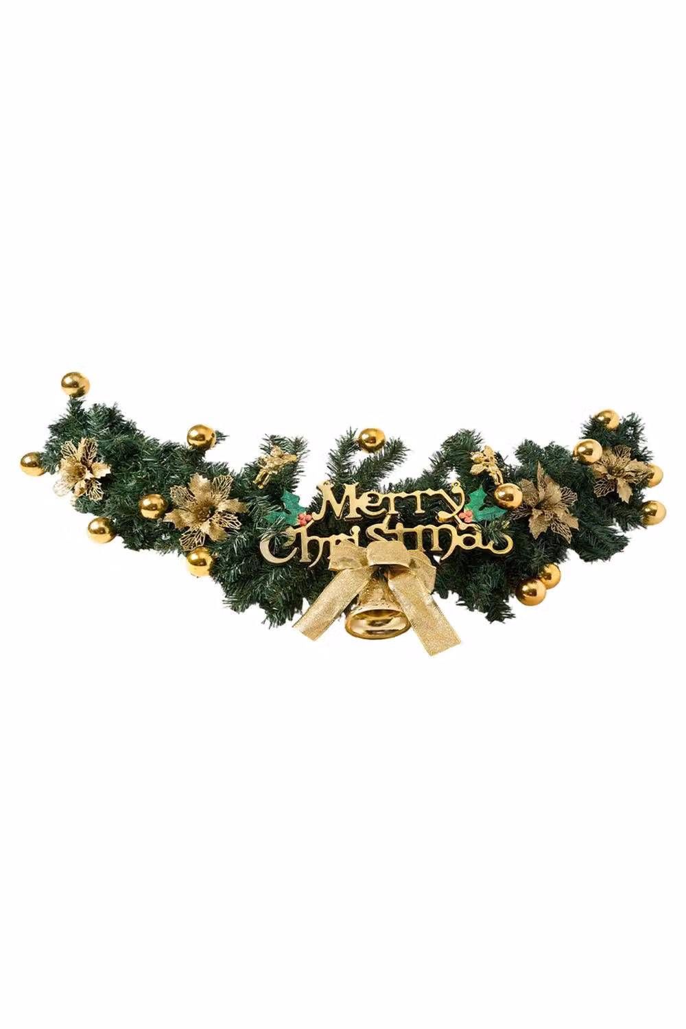 Living and Home Christmas PVC Swag Wall Decoration with Baubles, Flowers, and Bells in Green, Gold and Multicolour – 3