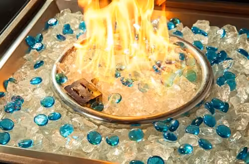 MDA Designs Ostara Stylish Wicker Gas Fire Pit Table with Glass Toptop in Blue, Sand or Brown, W/D/H: 80 x 80 x 62 cm – 3
