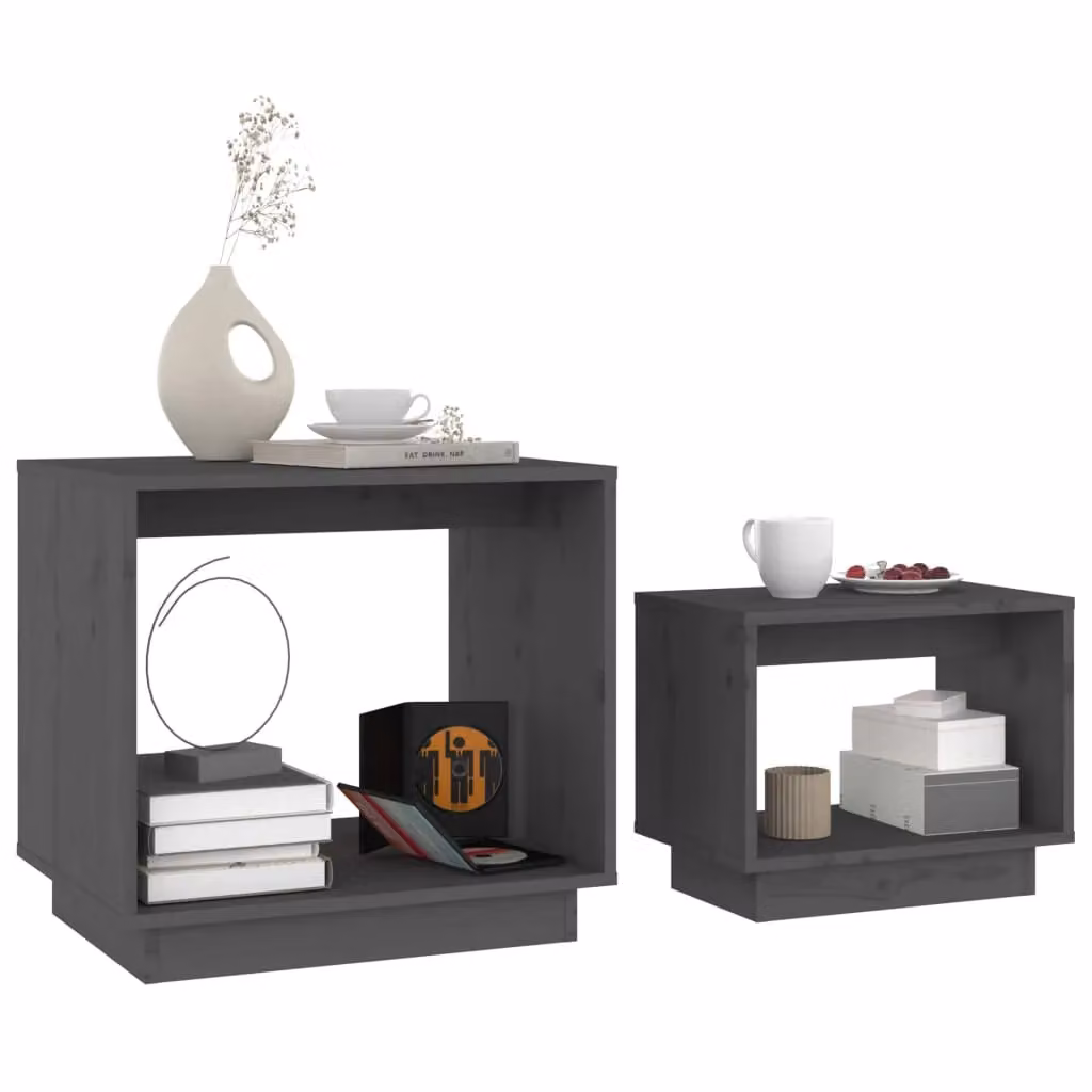 Berkfield Home Nesting Coffee Tables, Set of 2, Grey Solid Pine Wood – 3