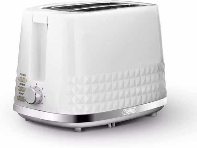 Tower Solitaire 2 Slice Toaster in Beige and White with Black Chrome Accents