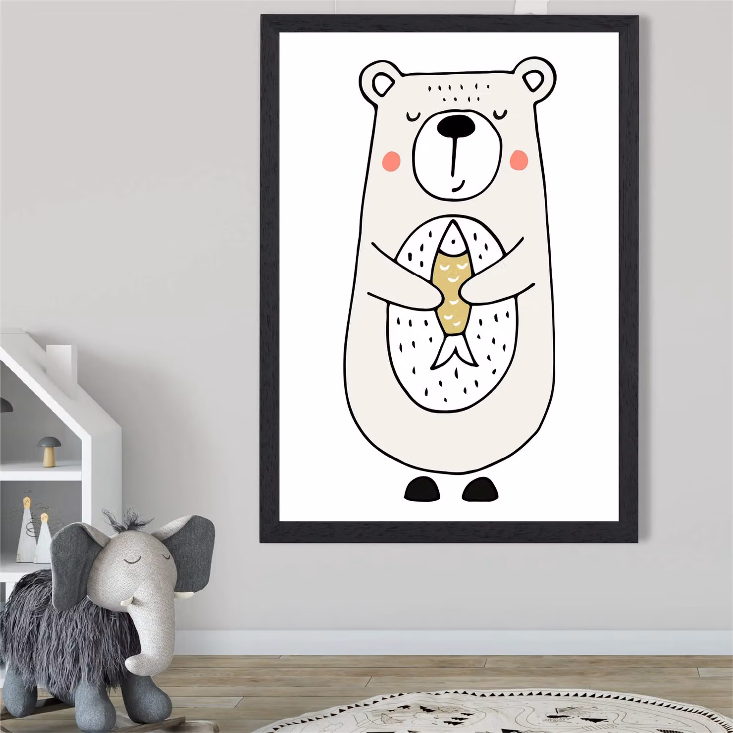 ARTZE Cute Beige Bear Scandi Animal Framed Print in Black Frame, A3 – 2