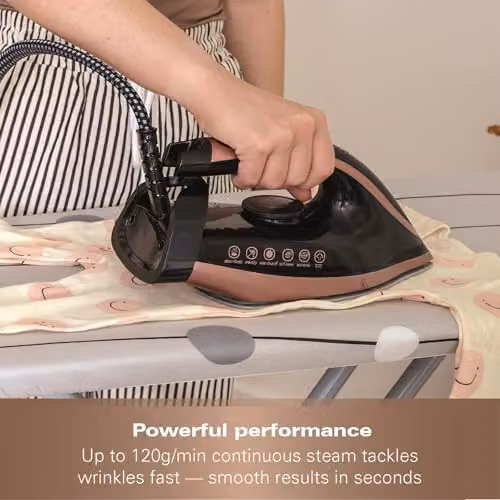 Hamilton Beach Pro Care Steam Generator Iron with Vertical Steam, Anti-Calc Technology and Non-Stick Ceramic Soleplate, Black/Bronze – 4