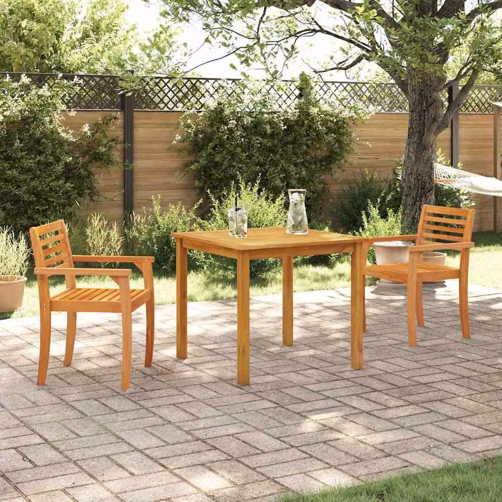 Berkfield Home 3-Piece Rustic Acacia Wood Garden Dining Set in Brown – 2