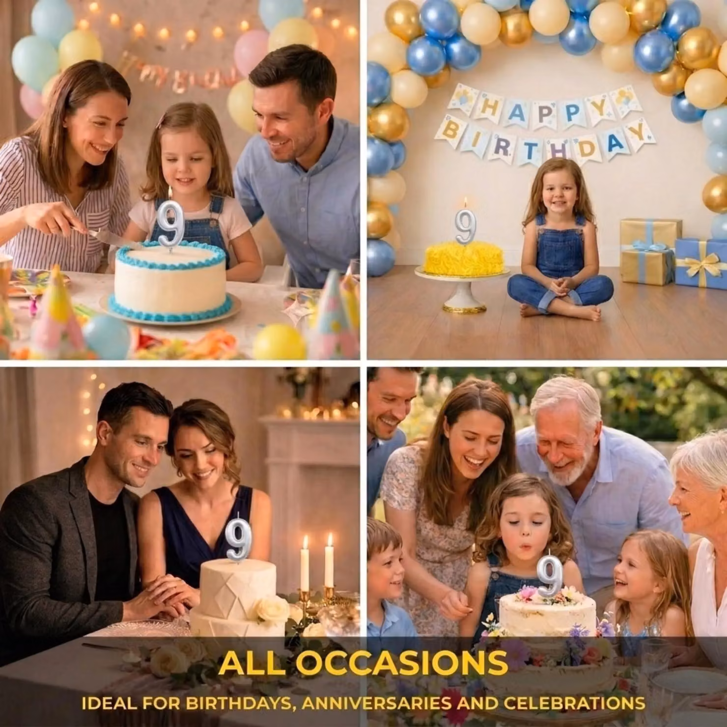 Shatchi Silver Number 9 Birthday Cake Topper Candle – 4