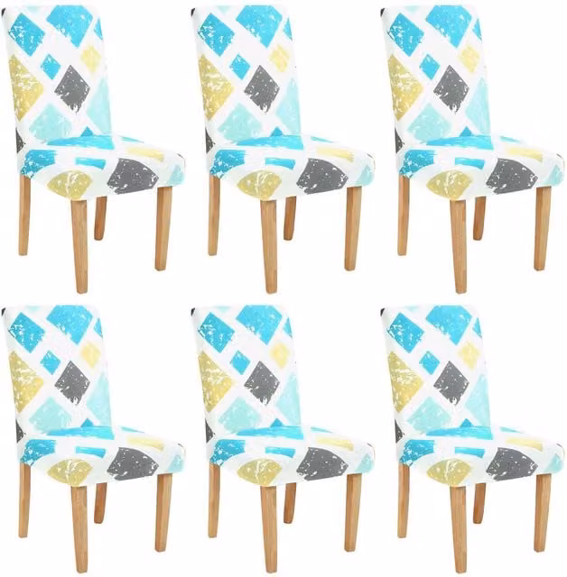 Roseley Graphic Pattern 7/6 Stretch Dining Chair Covers in Blue and White
