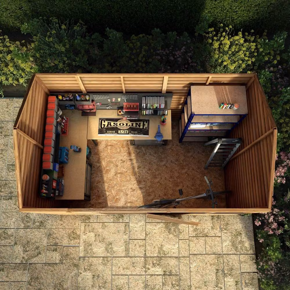 Waltons Brown Wooden Overlap Reverse Apex Roof Garden Storage Shed with Window and Single Door, W: 304.8 cm, D: 182.88 cm, H: 221.8 cm – 5
