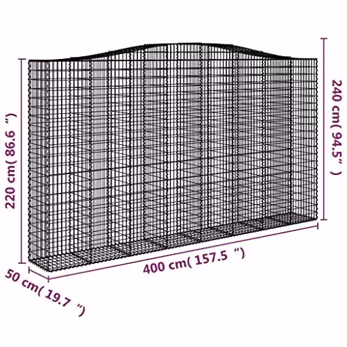 vidaXL Arched Gabion Baskets, 3 Piece Set, Silver Galvanised Steel, W: 400 cm, D: 50 cm, H: 220-240 cm – 2