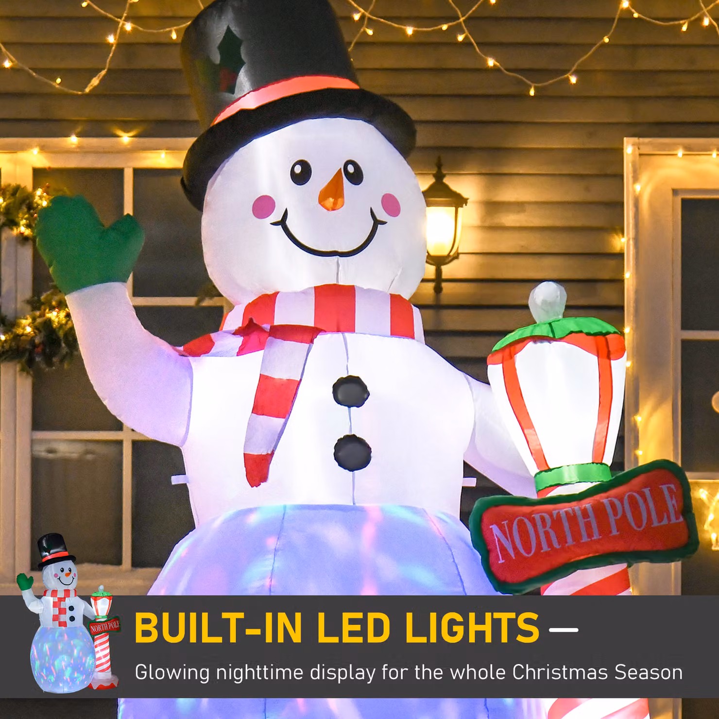 HOMCOM 2.4m Tall Inflatable Christmas Snowman with Street Lamp, Lighted White Decoration for Indoor and Outdoor Garden Use – 3