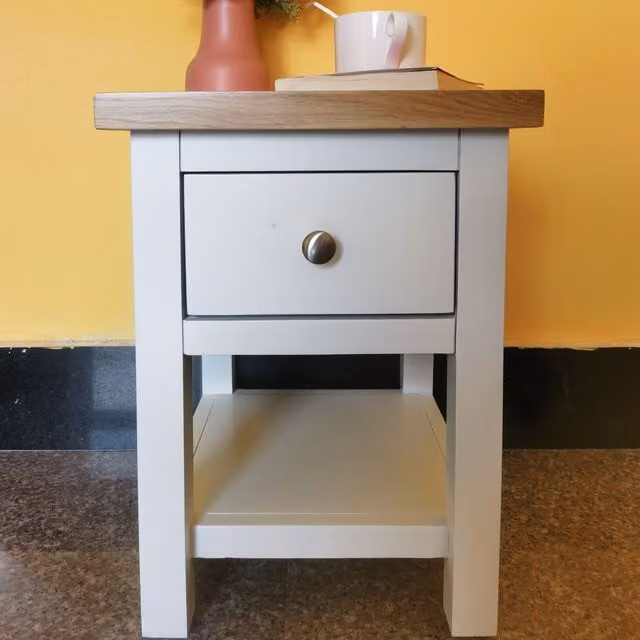 FURNITURE ONE White Bedside Table with Shelf and Drawer