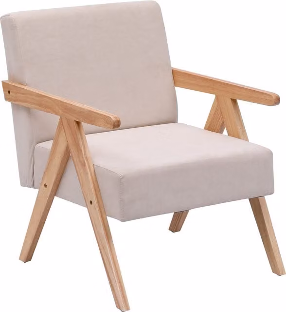Santarem-Rouge Scandinavian Lounge Armchair with Solid Wood Frame and Beige Fabric