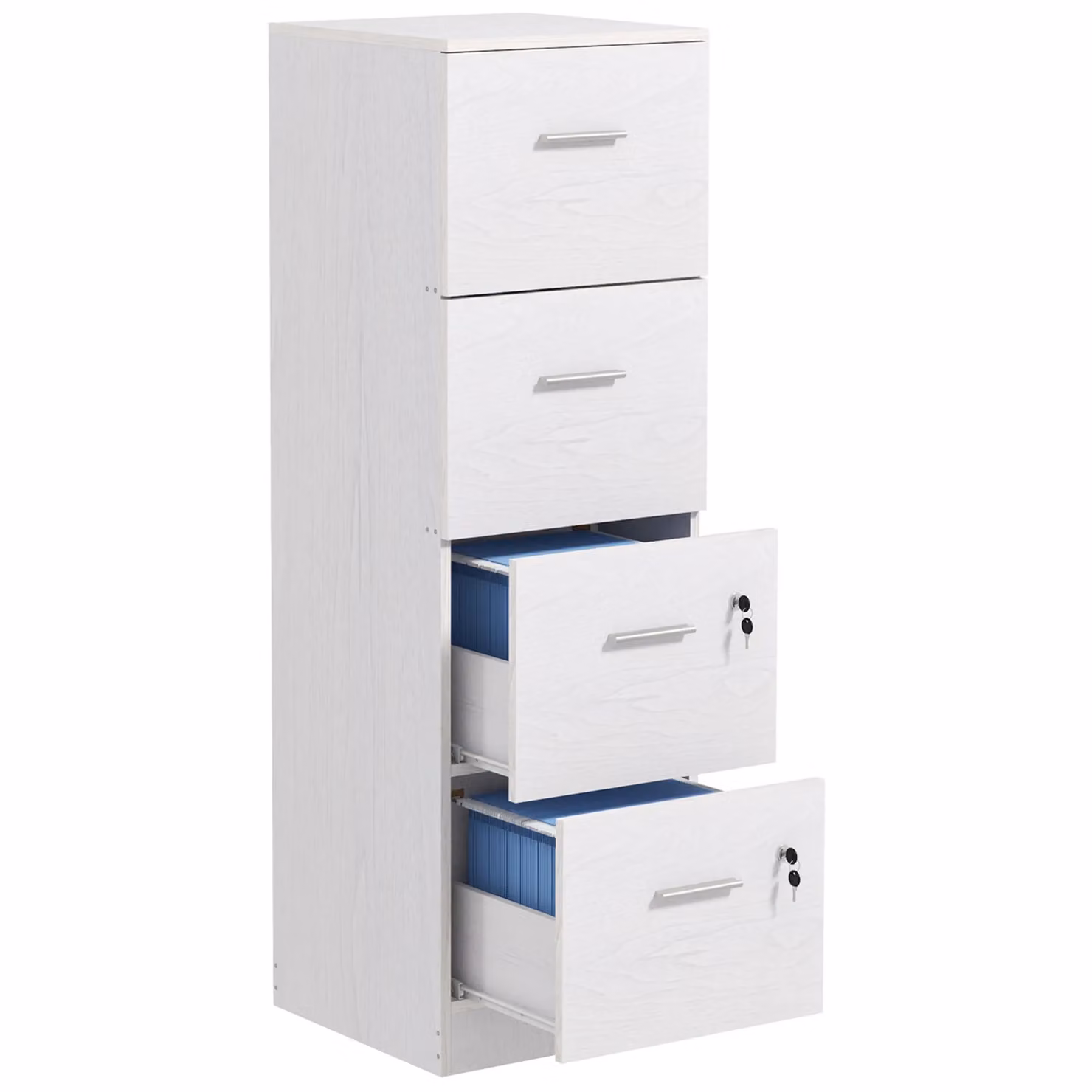 HOMCOM 4 Drawer Locking Filing Cabinet in White – 2