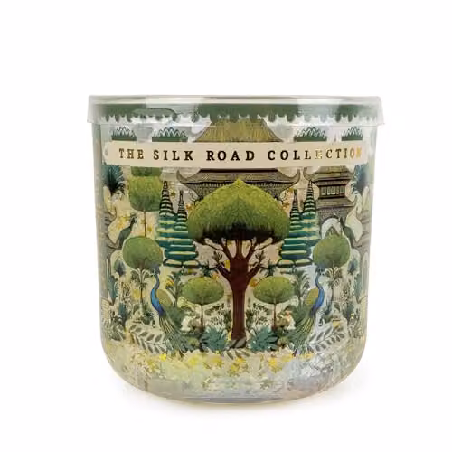 Candlelight Silk Road Collection Bukhara Green and Gold Glitter Glass Tealight Candle