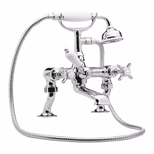 Balterley Dual Crosshead Traditional Bath Mixer Tap with Shower Kit, Chrome, W/D/H: 21.5 x 18.0 x 29.5 cm