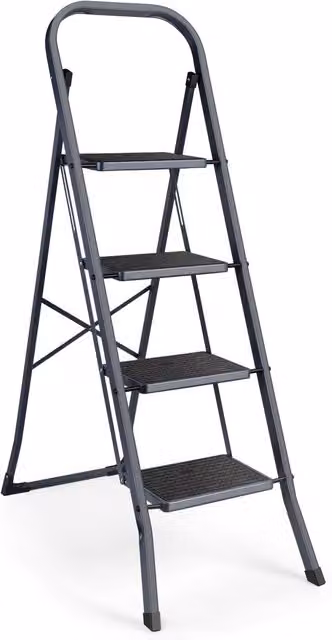 VonHaus 4 Step Foldable Metal Step Ladder in Grey and Silver