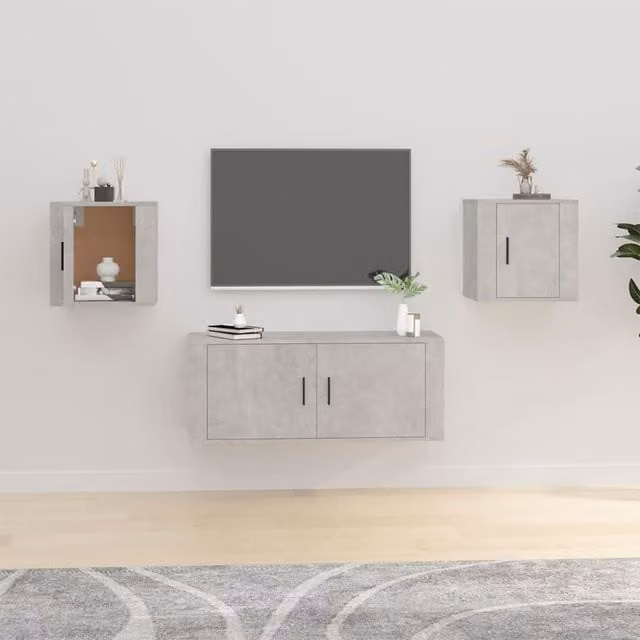 Berkfield Home Wall Mounted TV Cabinets, 2 Piece Set, Concrete Grey, W: 40 cm, D: 34.5 cm, H: 40 cm – 1