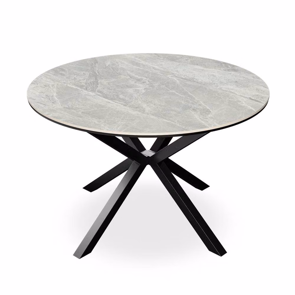 More4Homes Calne Light Grey Ceramic Round Dining Table and 4 Black Nova Velvet Chairs – 2