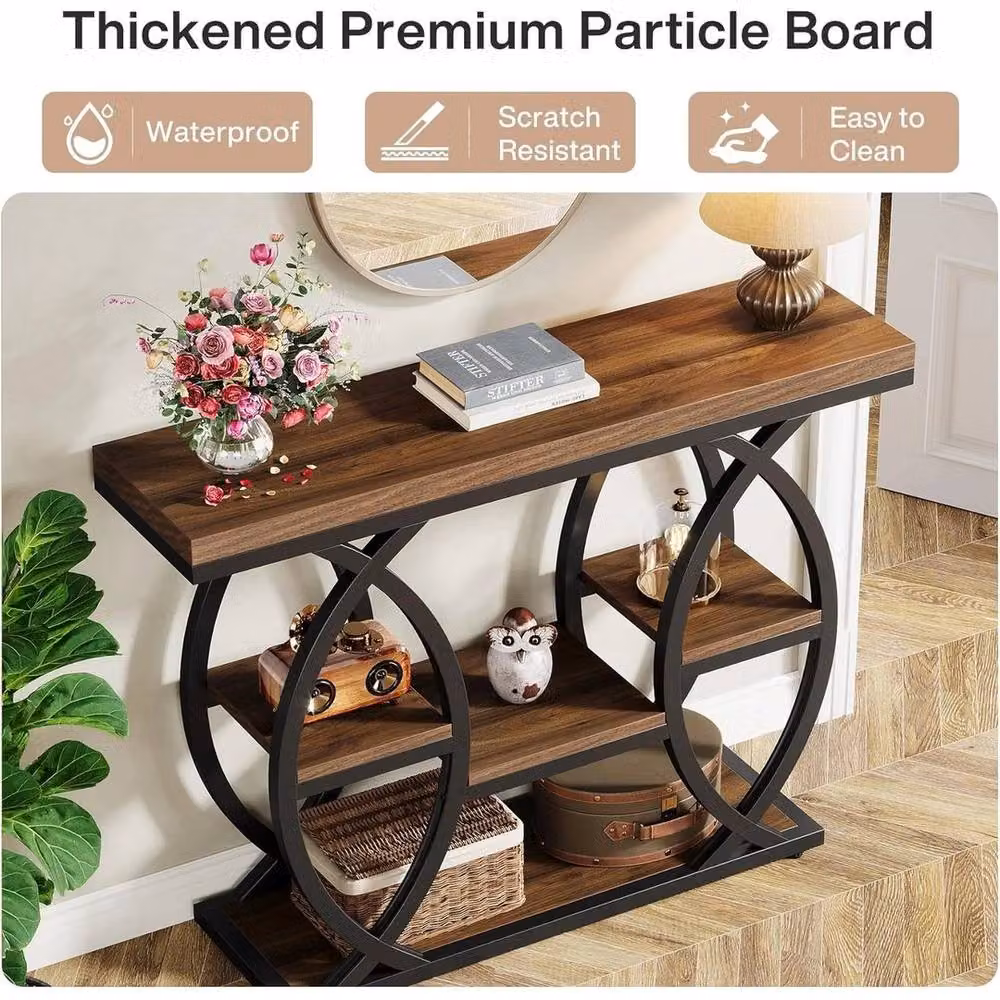 PAWNORA Industrial Brown Wood and Metal Console Table for Entryway and Hallway – 3