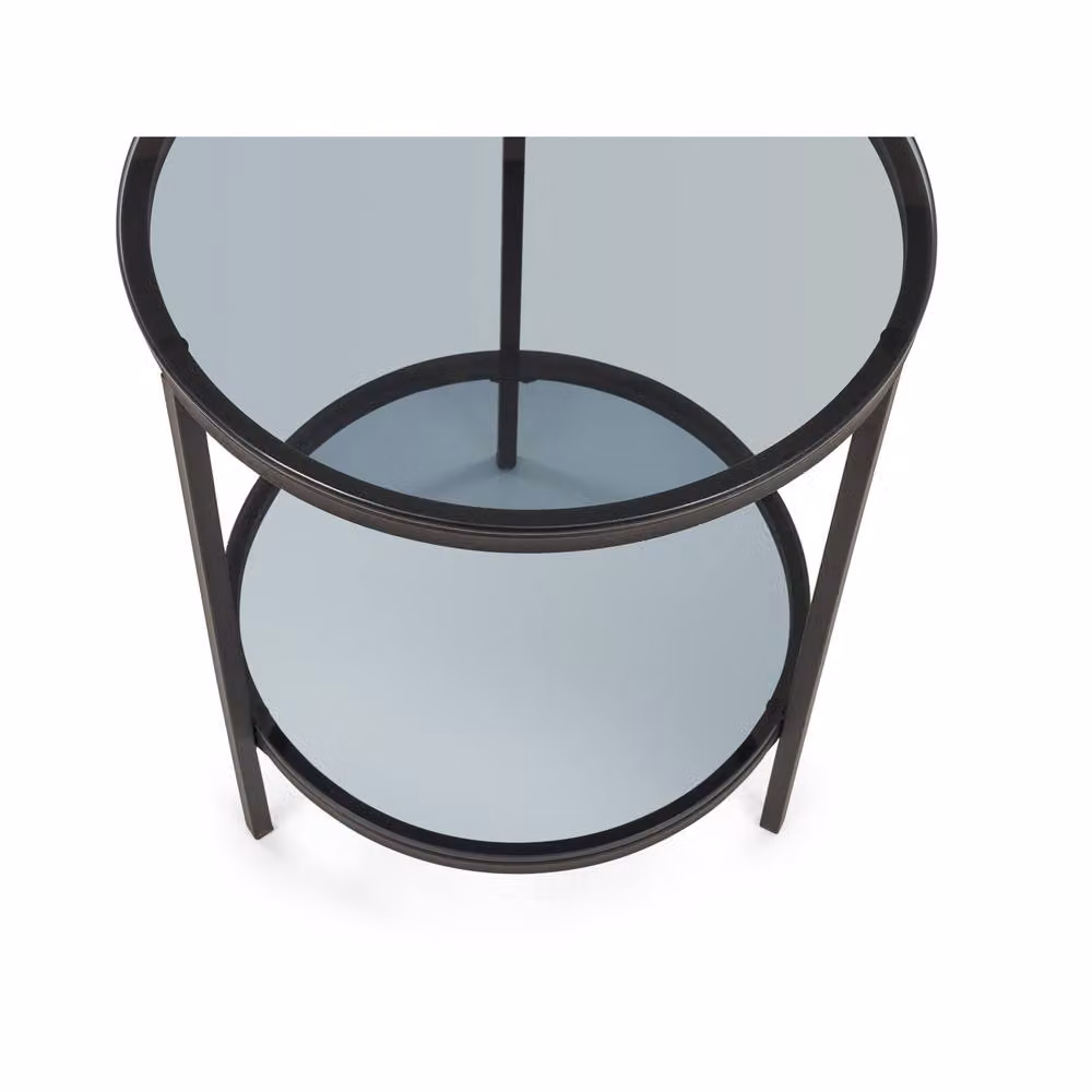 Cheshire Stirling Circular Lamp Table with Smoked Glass Shelf in Black and Multicolour, W/D/H: 56.0 x 45.0 x 45.0 cm – 3