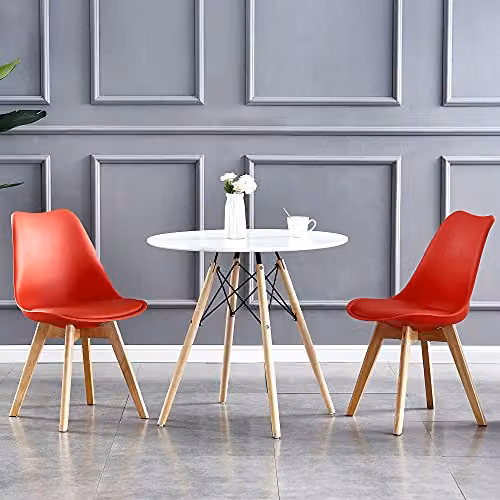 MCC Direct Set of 2 Retro Eva Dining Chairs with Wooden Legs in Red – 2