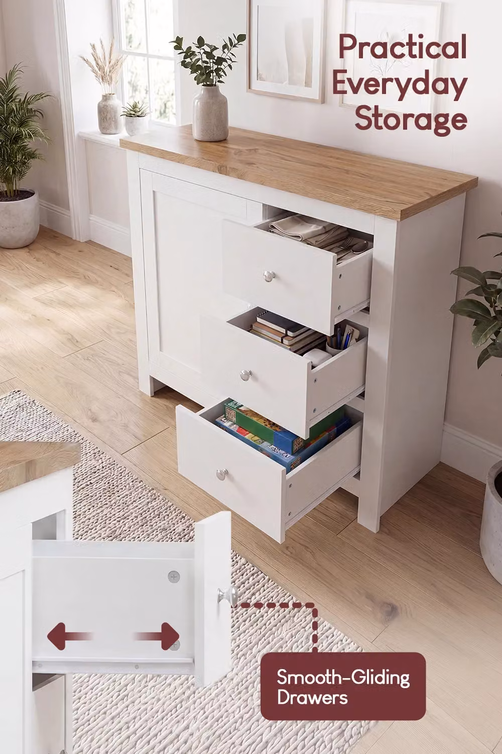 Vida Designs Arlington White 3 Drawer 1 Door Sideboard Storage Unit – 4