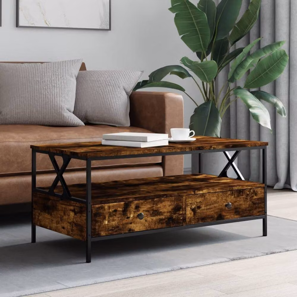Berkfield Home Smoked Oak Decorative Coffee Table in Brown, W/D/H: 100 x 51 x 45 cm – 2