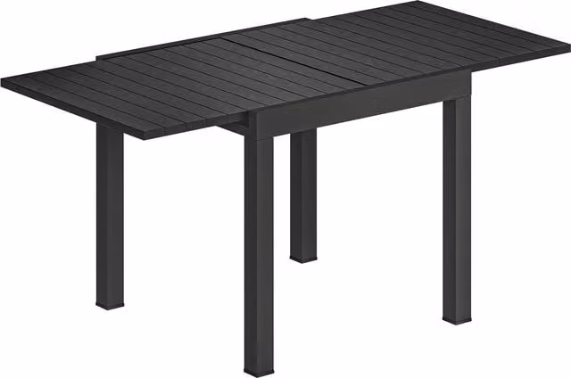 Outsunny Extendable Rectangular Garden Dining Table with Faux Wood Slatted Top, Black Aluminium
