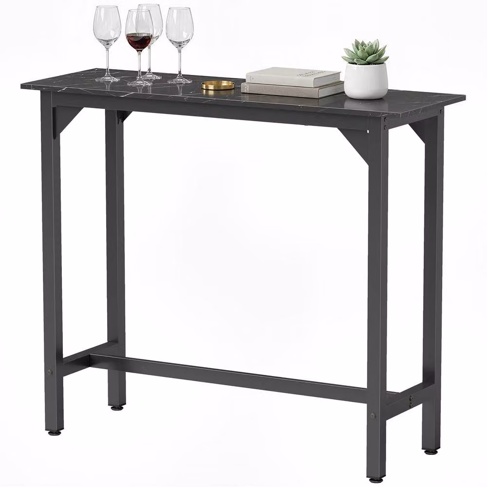 STILVORA Modern Bar Table with Marble Effect and Black Finish, W: 120 cm, D: 40 cm, H: 100 cm – 4