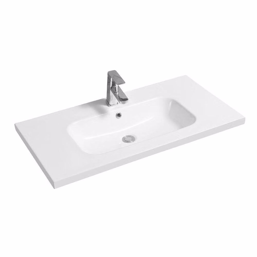 Limoge 5414 White Ceramic Mid-Edge Inset Countertop Basin with Oval Bowl W: 80 cm, D: 45 cm – 2