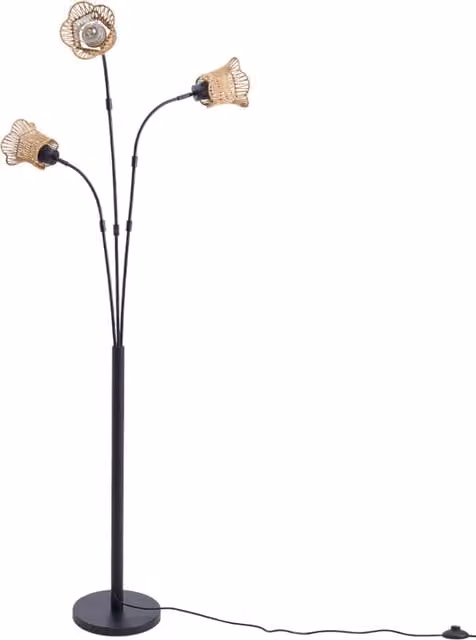 Lifeideas 3-Bulb Boho Floor Lamp with Paper Rattan Lampshade in Black, Diameter: 25 cm