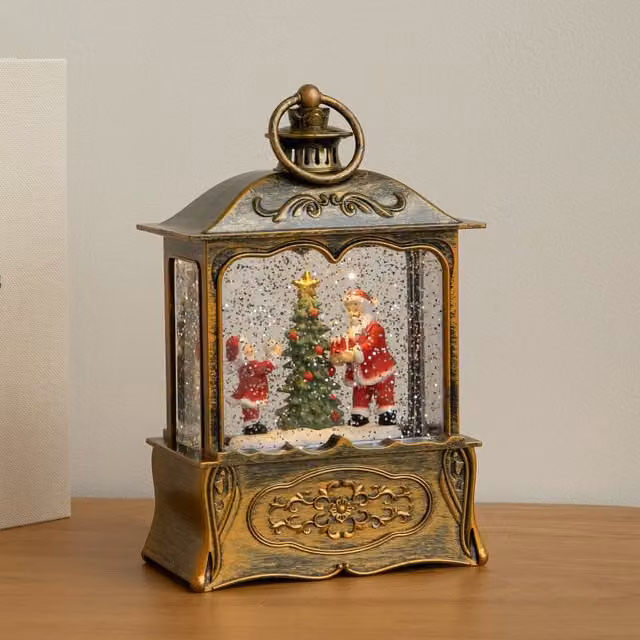 Samuel Alexander Classic Christmas Water Spinner Lantern with LED Light, Gold or Silver, Height: 22 cm