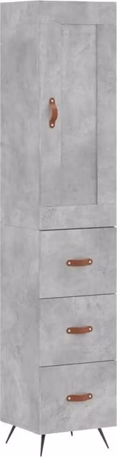 Berkfield Home Highboard in Concrete Grey, W/D/H: 34 x 34.5 x 180 cm