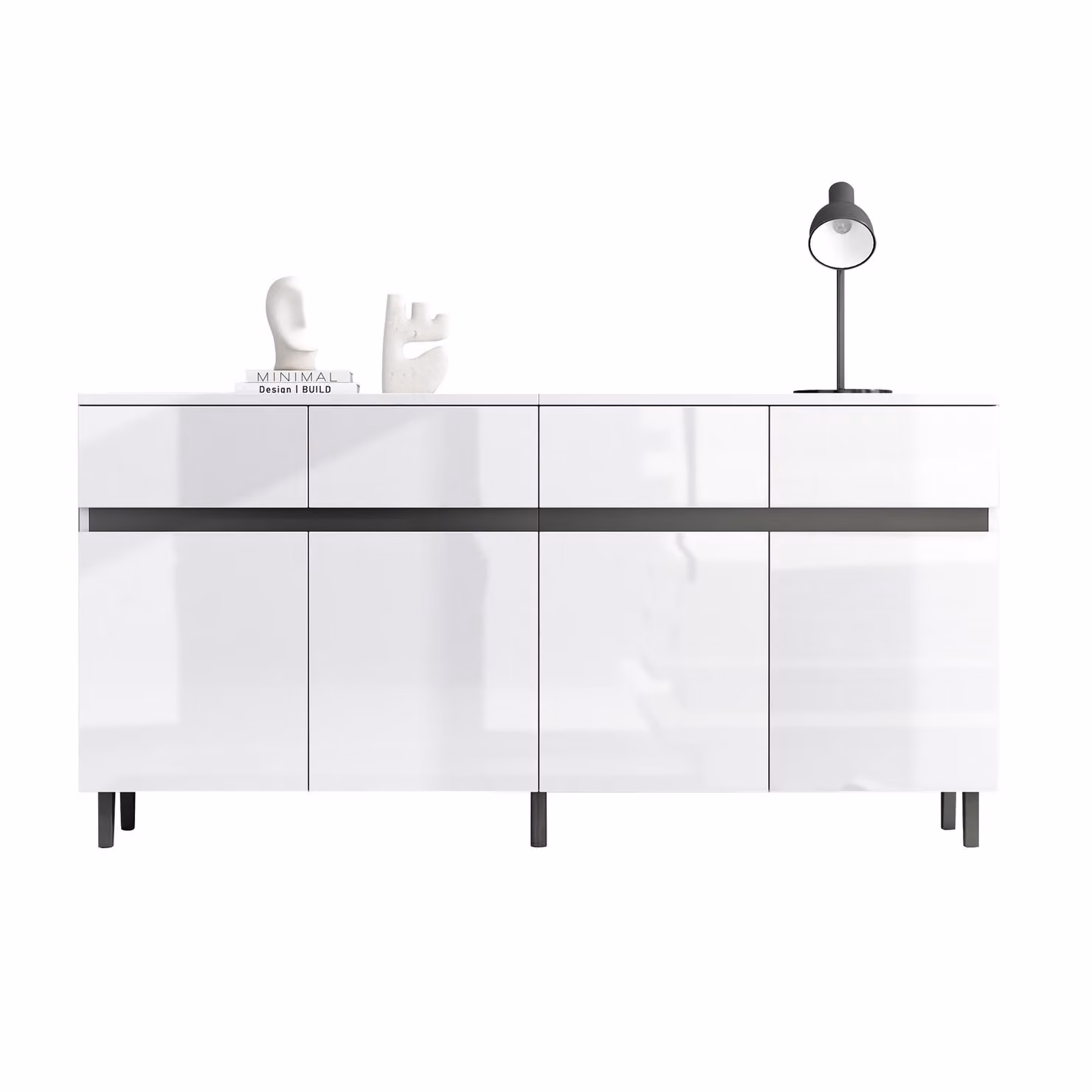 Aosom UK High-Gloss White Storage Cabinet Sideboard with 4 Doors, 4 Drawers, Adjustable Shelves and Soft-close Hinges, W: 160 cm, D: 40 cm, H: 68 cm – 2