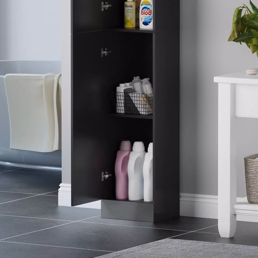 VOGREX Black Glossy Tallboy Bathroom Cabinet with Hinged Doors, H 190 x W 35 x D 35 cm – 1