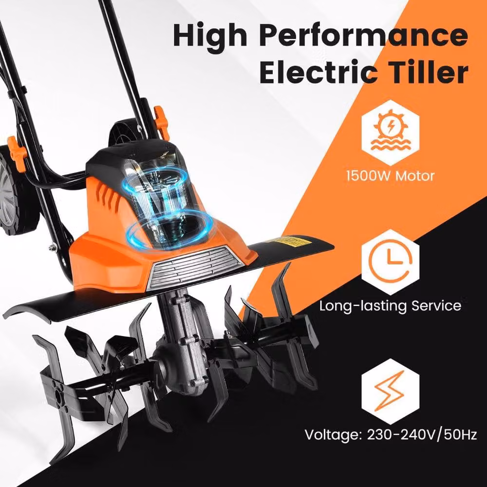 Costway 1500W Electric Tiller Garden Soil Cultivator Rotavator, Orange – 6
