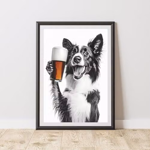 60 Second Makeover Funny Border Collie Drinking Beer Paper Poster, A4