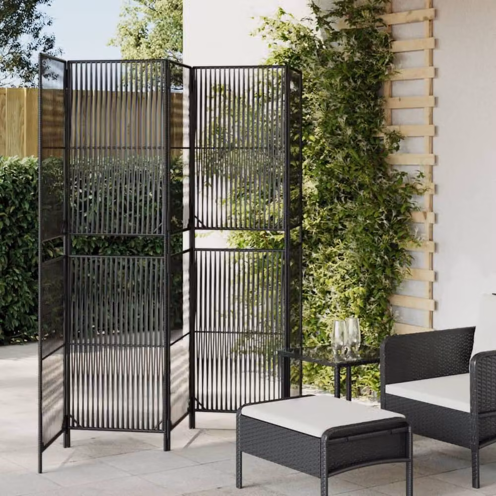 Berkfield Home 5-Panel Room Divider in Black Poly Rattan and Steel – 2