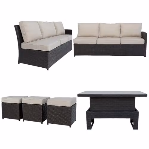 SHATCHI 8 Seater Brown Rattan Garden Furniture Set with Upholstered Cushions and Coffee Table – 6