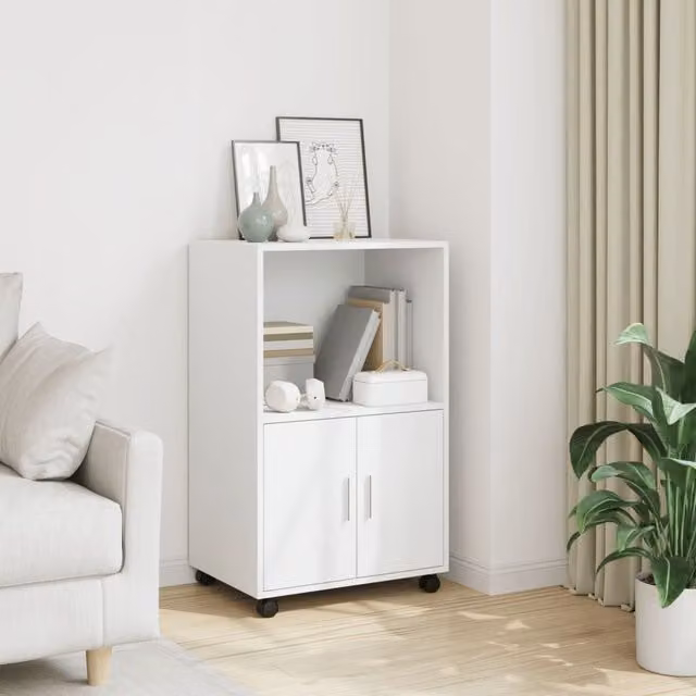 Berkfield Home Rolling Cabinet in White, W/D/H: 55 x 40 x 91 cm