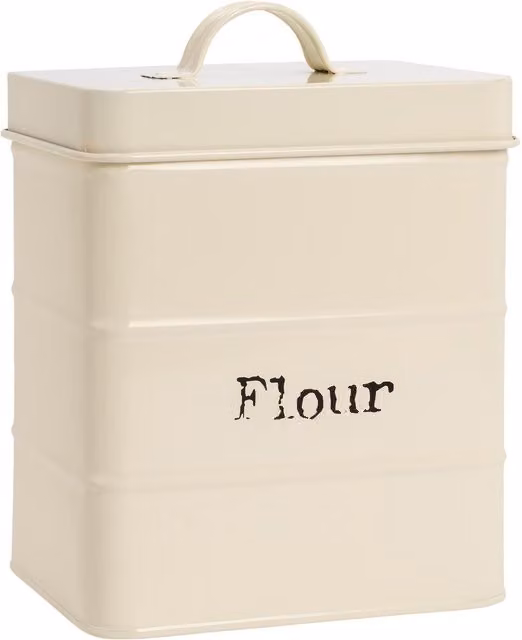 Harbour Housewares Airtight Metal Kitchen Canister in Beige and White