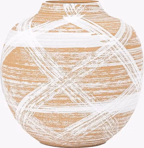 Perch & Parrow Small Abstract Brushstroke Ceramic Tabletop Vase in Brown and White