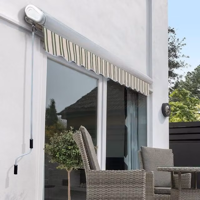 Primrose Electric Full Cassette Patio Awning with 2m Canopy in Multi-Stripe Colour