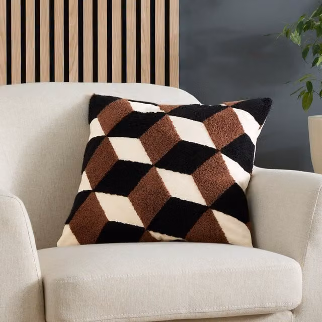 Appletree Hygge Geometric Tufted Cotton Filled Cushion, Multicolour, W/D/H: 43 x 43 x 43 cm – 1