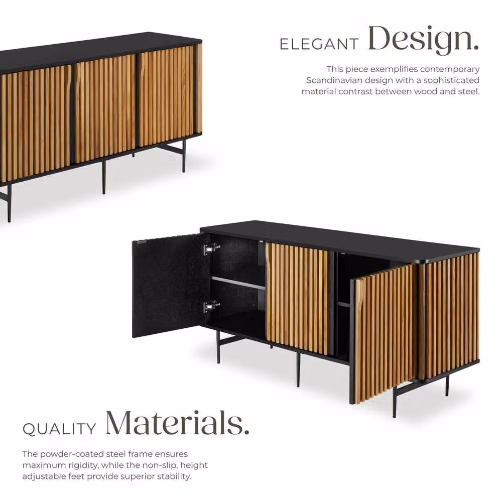 TECTAKE Lineo Modern Multicolour Striped Sideboard with Media Compartments – 3